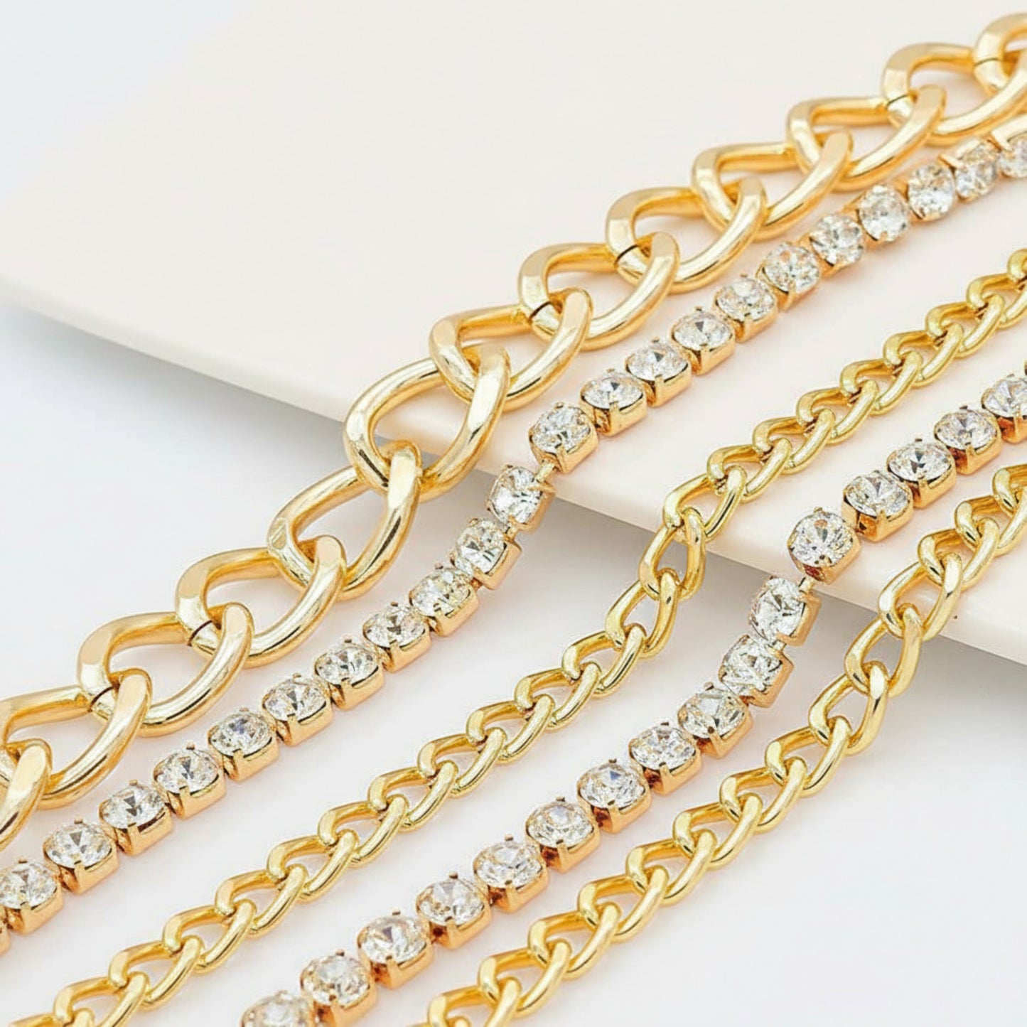 Multi-Layer Chain Belt with Mixed Link and Beaded Strand Details 25.5+13.7in