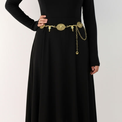 Western Bull Head Concho Chain Belt with Oval Accents and Adjustable Fit 45.5in