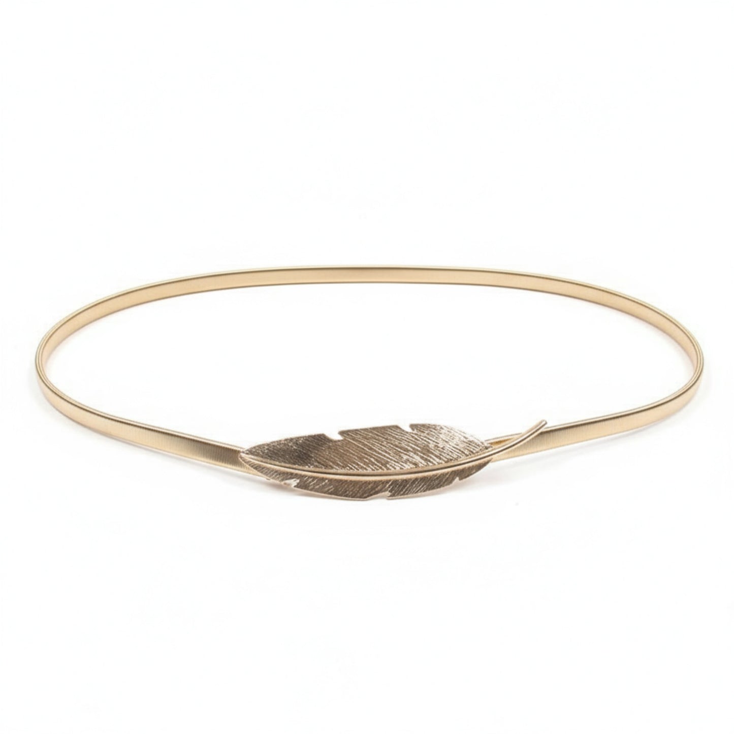 Metal Leaf Buckle Belt with Slim Adjustable Band and Textured Design 28.5x0.4in
