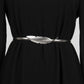 Metal Leaf Buckle Belt with Slim Adjustable Band and Textured Design 28.5x0.4in