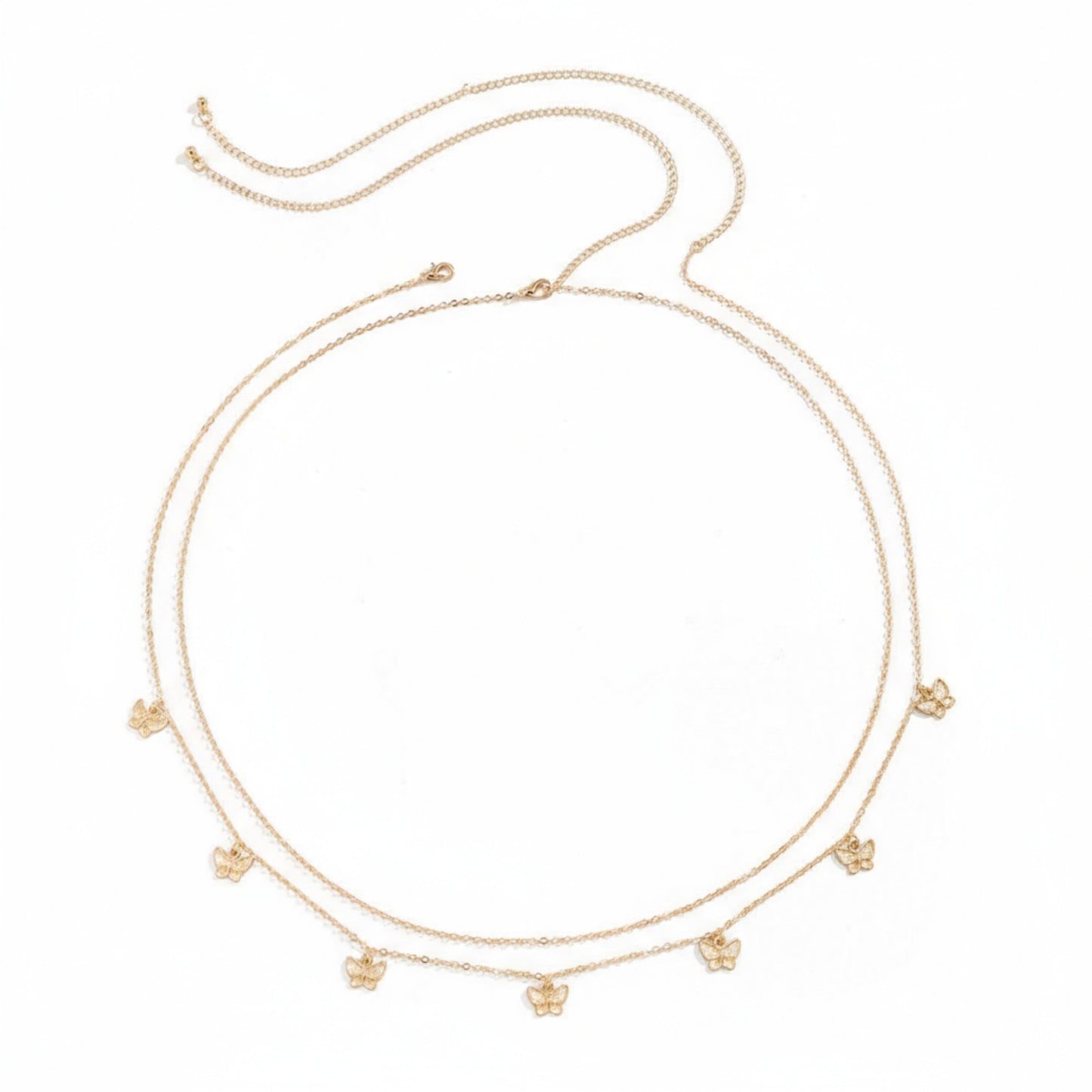 Double Layer Butterfly Chain Belt with Dainty Charms and Adjustable Fit 26.5+9.8in