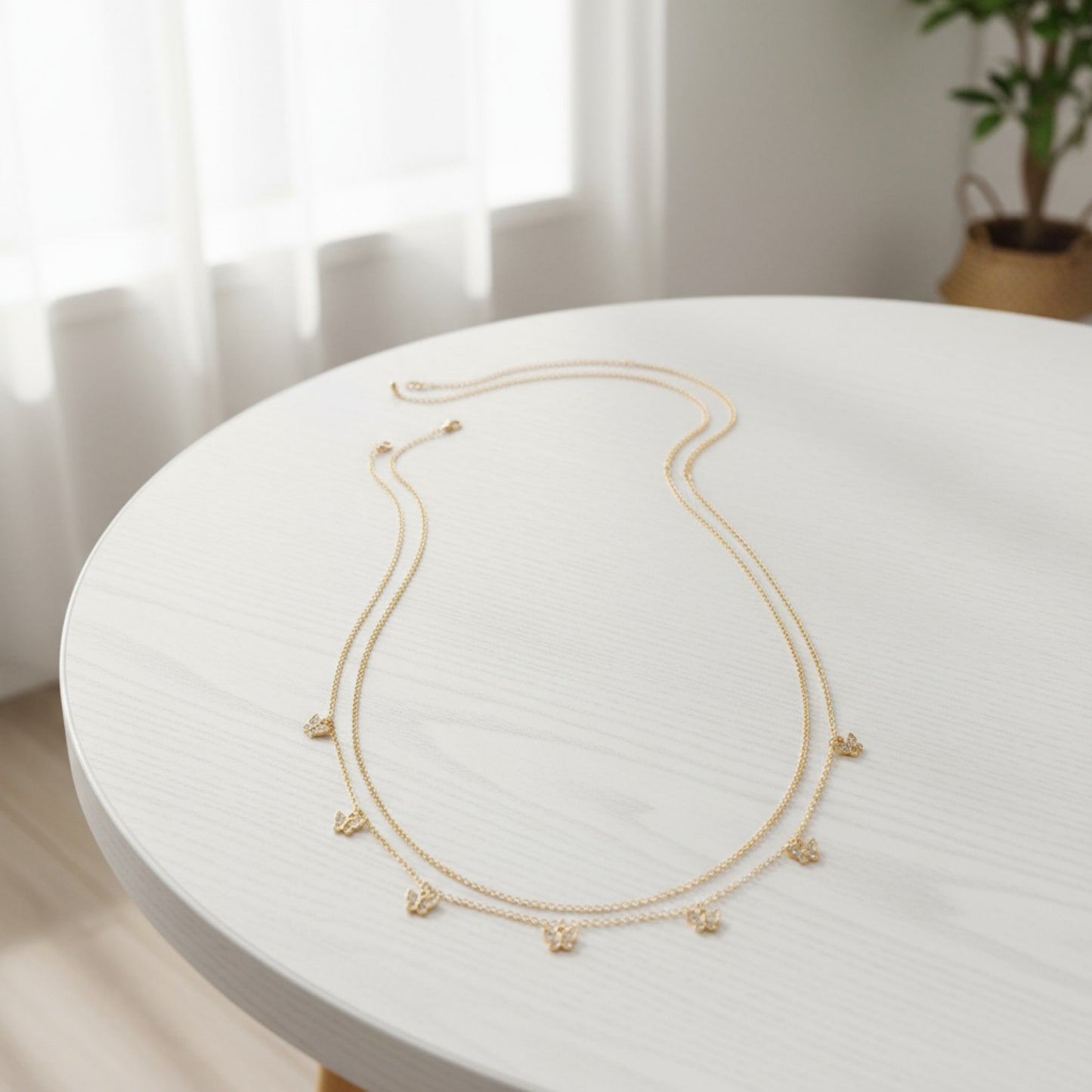 Double Layer Butterfly Chain Belt with Dainty Charms and Adjustable Fit 26.5+9.8in