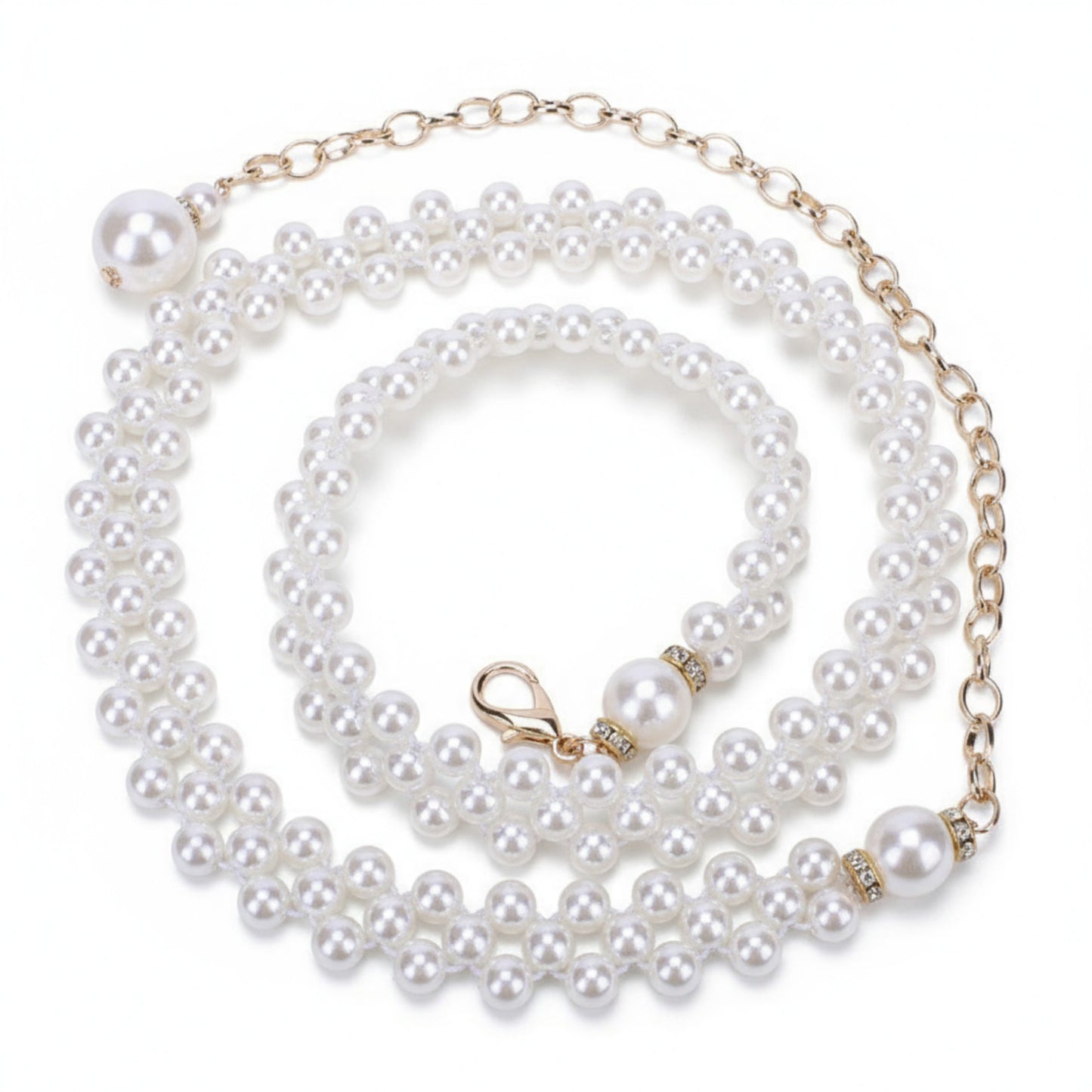 Pearl Beaded Chain Belt with Delicate Drop Pendant and Adjustable Clasp 43.5x0.8in