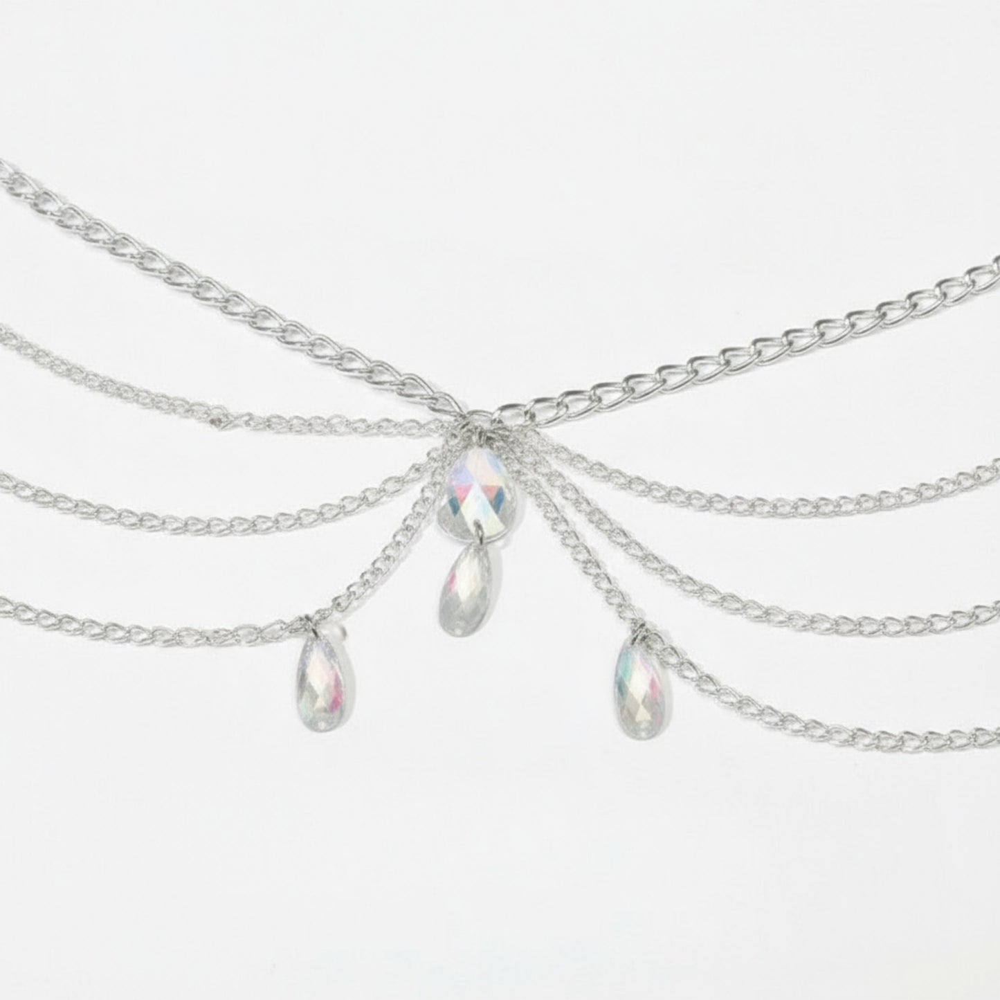 Multi-Layer Chain Belt with Teardrop Crystal Charms and Draped Chain Strands 26+15.7in
