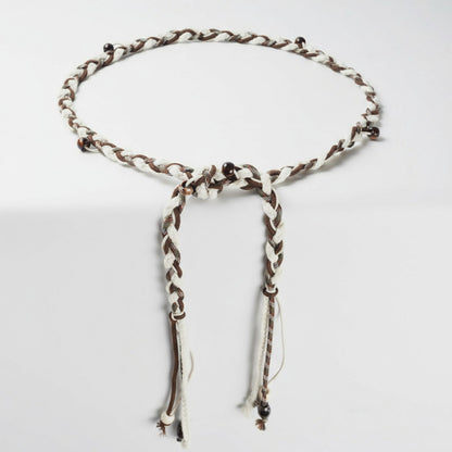 Braided Rope Belt with Wooden Bead Details and Tassel Ends 63x0.8in