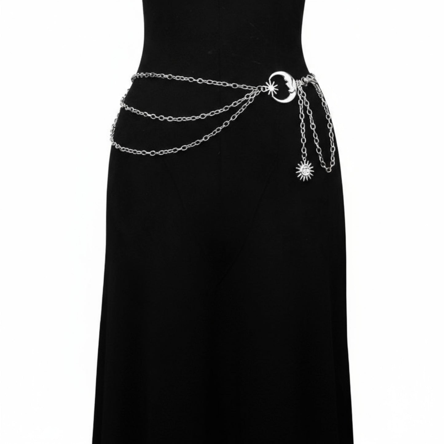 Layered Chain Belt with Crescent Moon and Sun Charms 45.5x0.8in