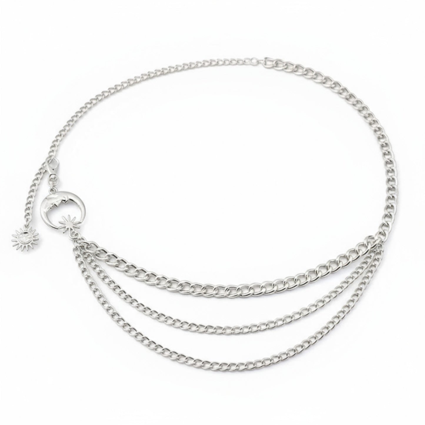 Layered Chain Belt with Crescent Moon and Sun Charms 45.5x0.8in