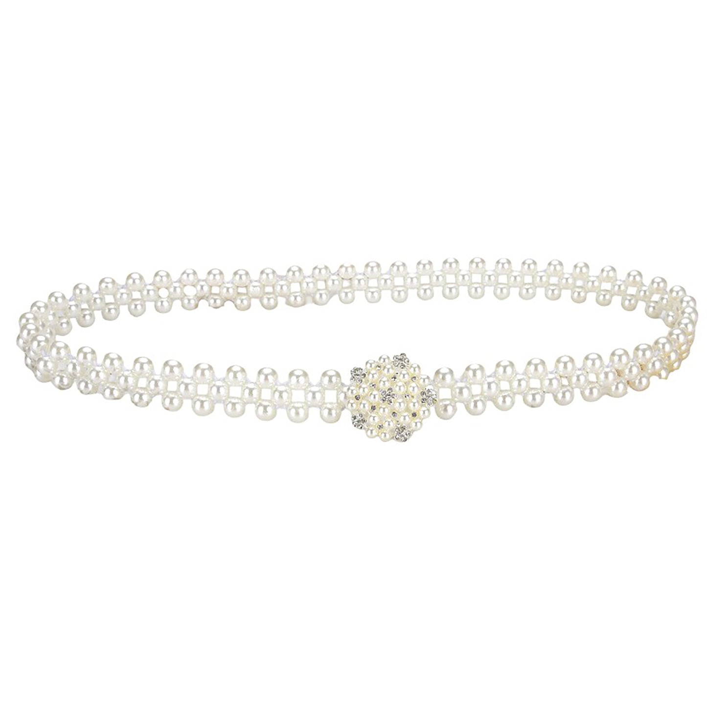 Womens Elastic Pearl Waist Belt with Stretch Fit Design
