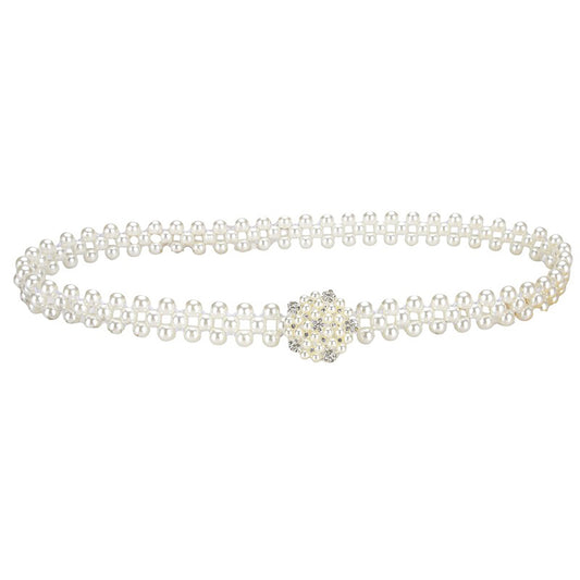 Womens Elastic Pearl Waist Belt with Stretch Fit Design