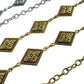 Vintage Inspired Engraved Metal Waist Chain with Floral Square Links 44 inches