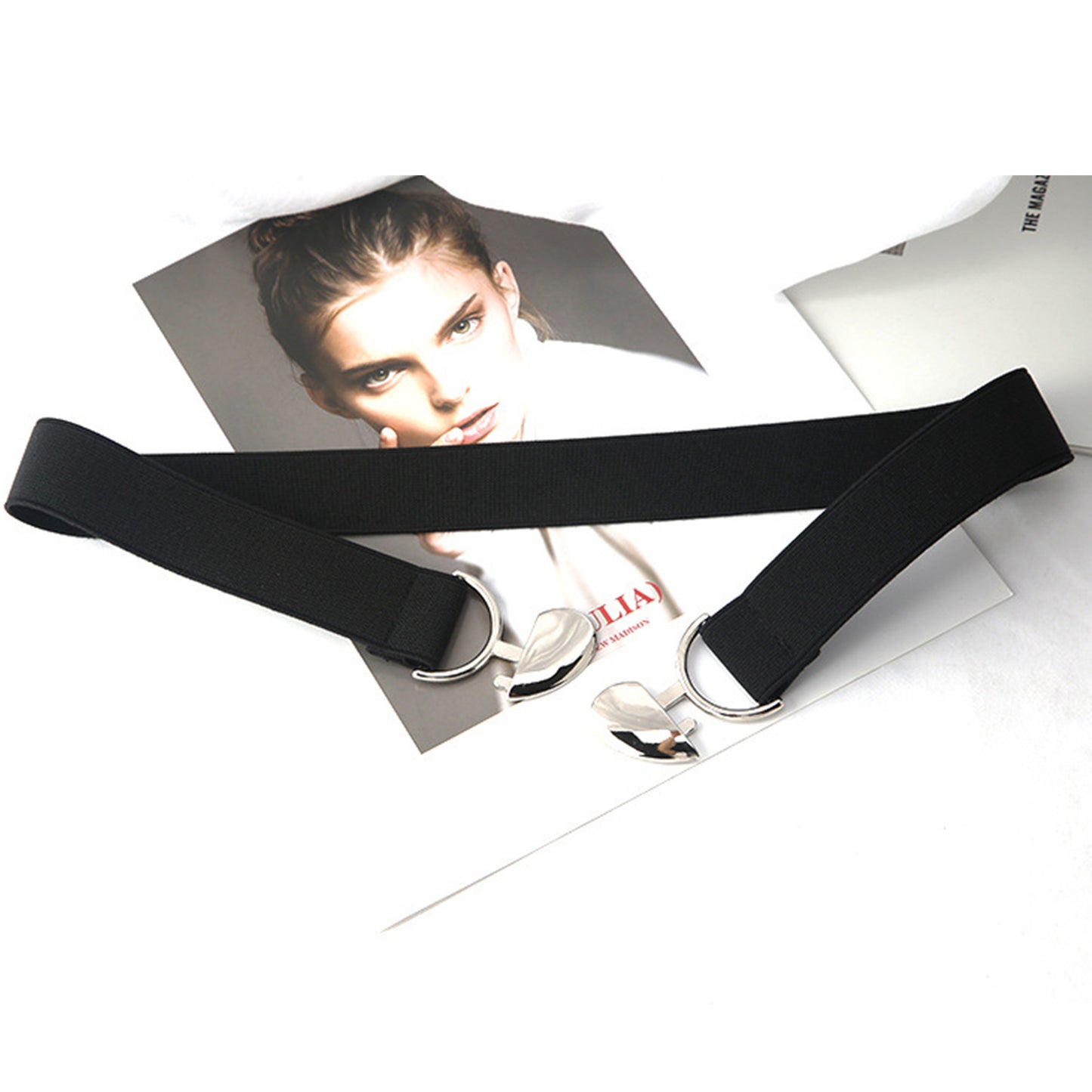 Womens Elastic Waist Belt with Heart Buckle