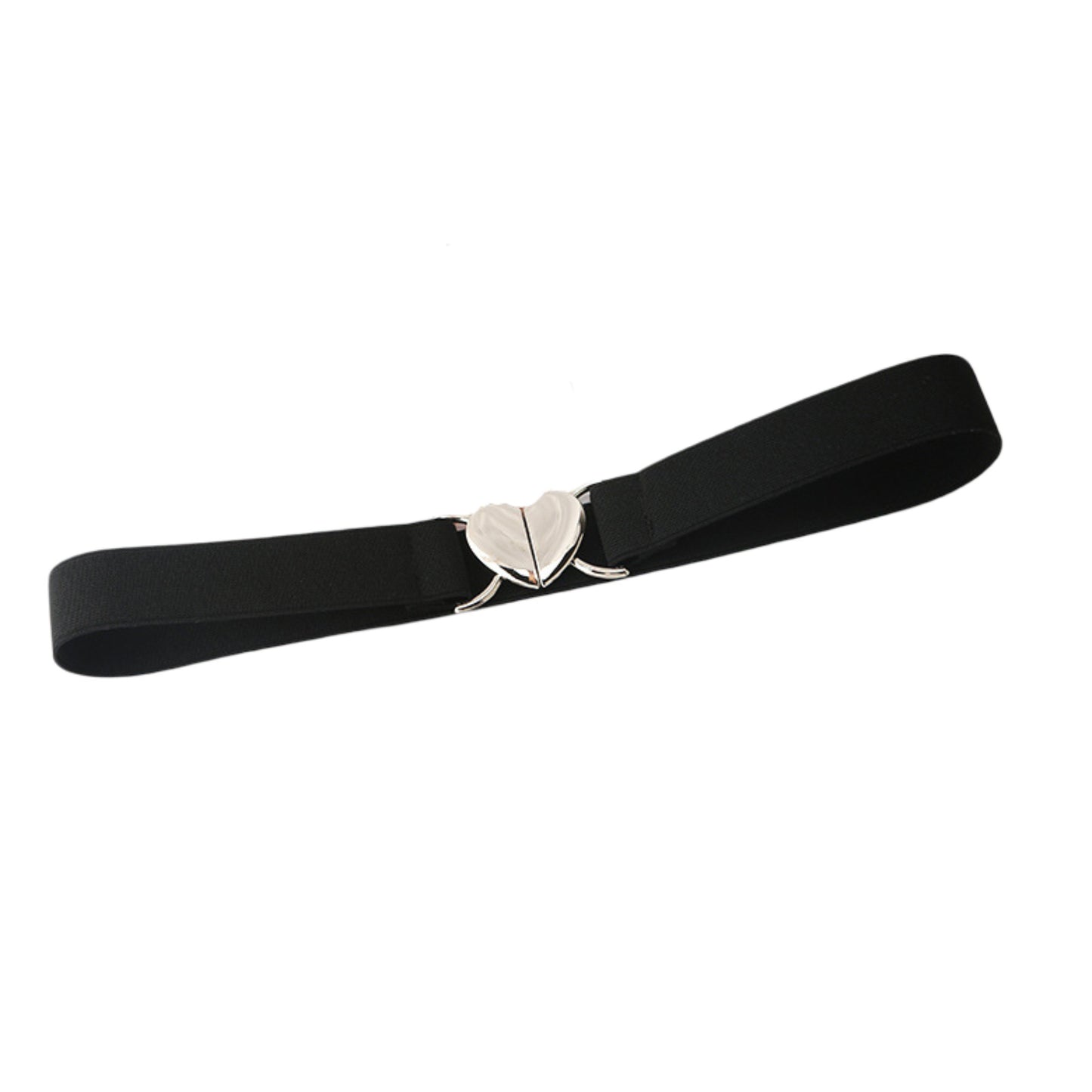 Womens Elastic Waist Belt with Heart Buckle