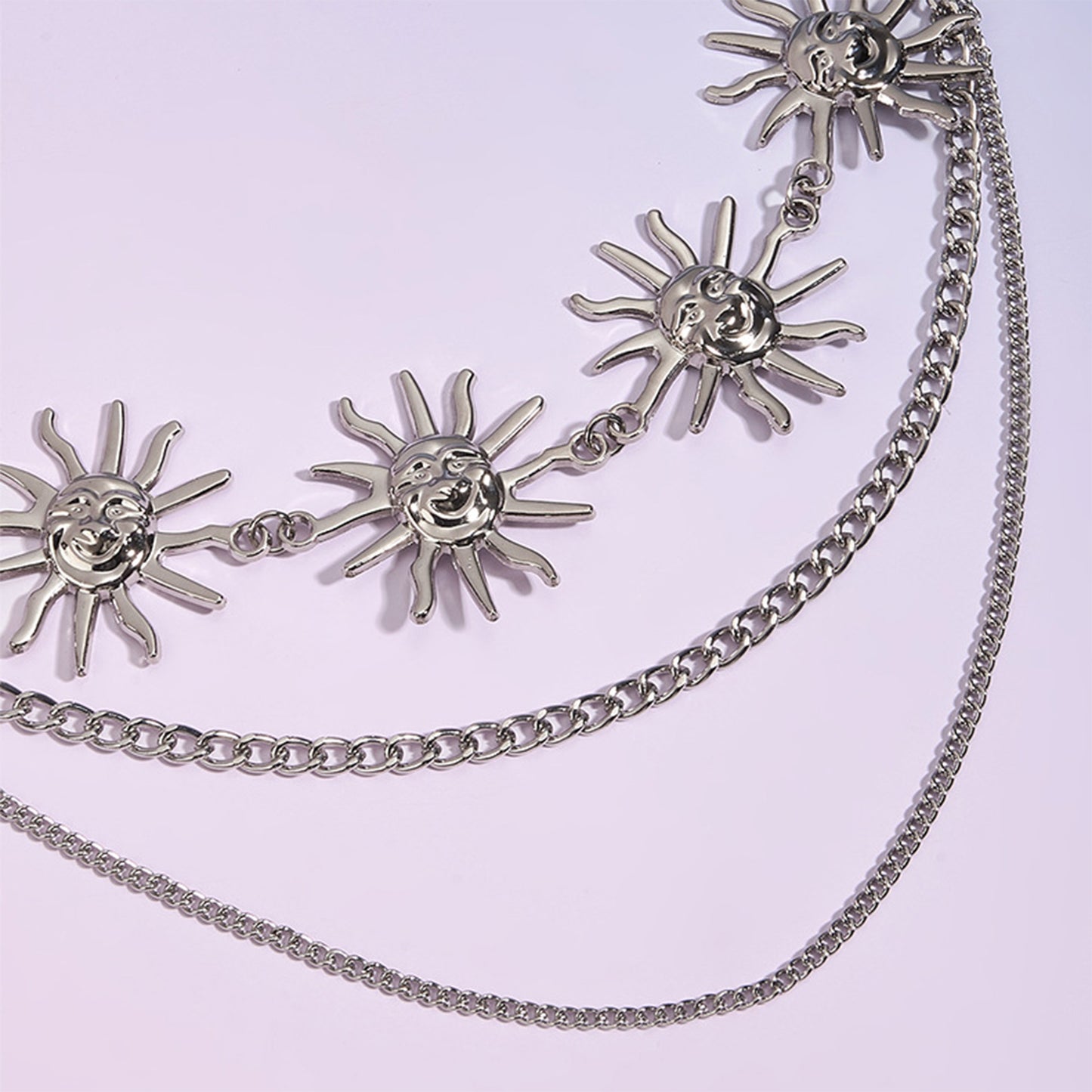Womens Sunburst Metal Waist Chain Belt with Layered Chains