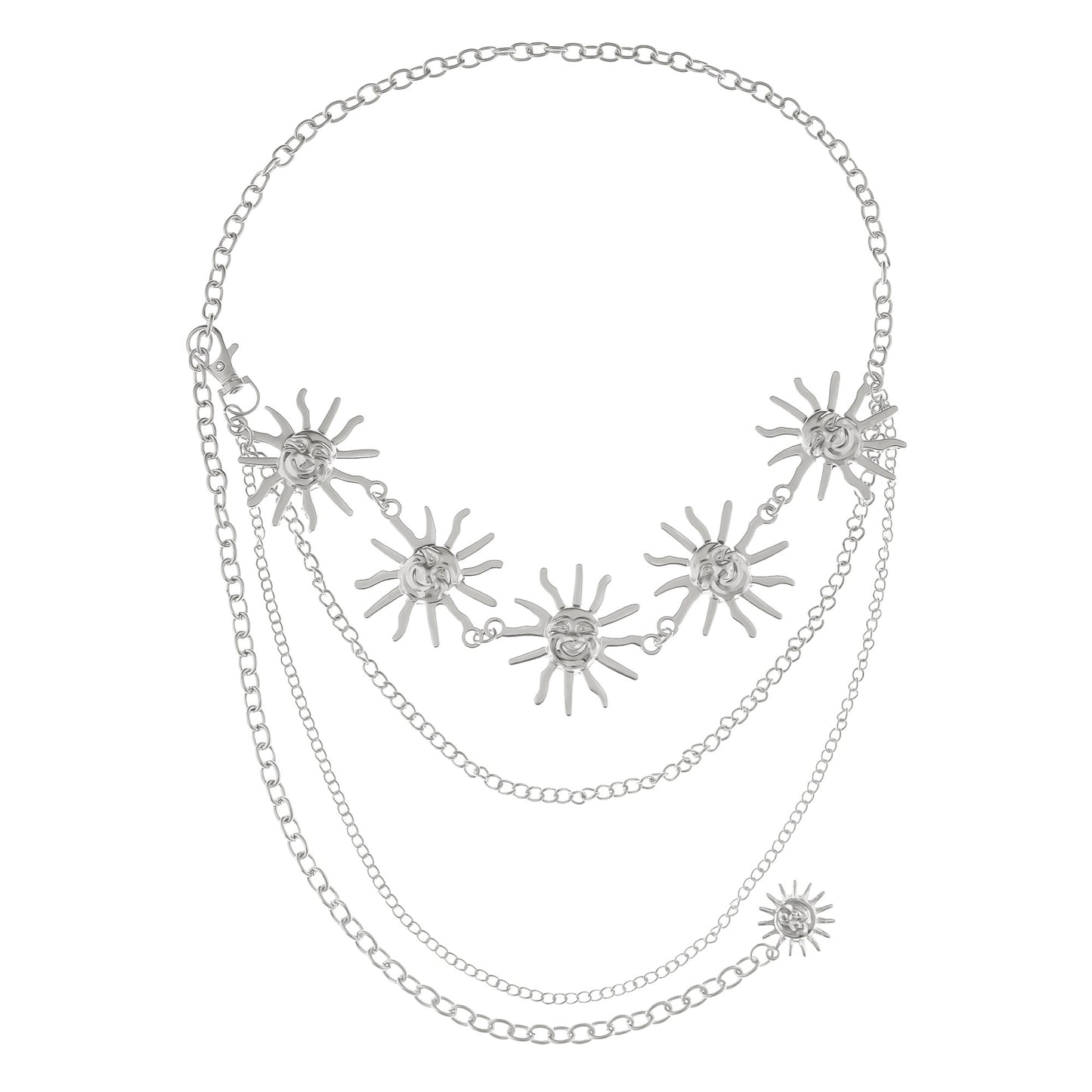 Womens Sunburst Metal Waist Chain Belt with Layered Chains