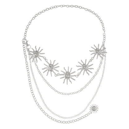 Womens Sunburst Metal Waist Chain Belt with Layered Chains