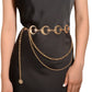 Womens Celestial Moon and Sun Charm Metal Waist Chain Belt
