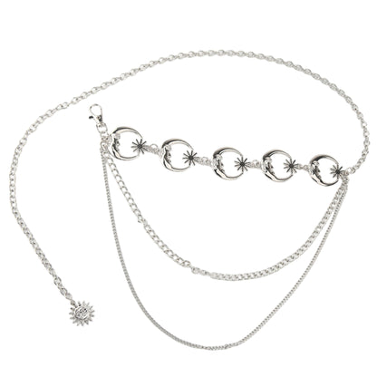 Womens Celestial Moon and Sun Charm Metal Waist Chain Belt
