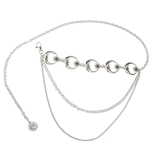 Womens Celestial Moon and Sun Charm Metal Waist Chain Belt