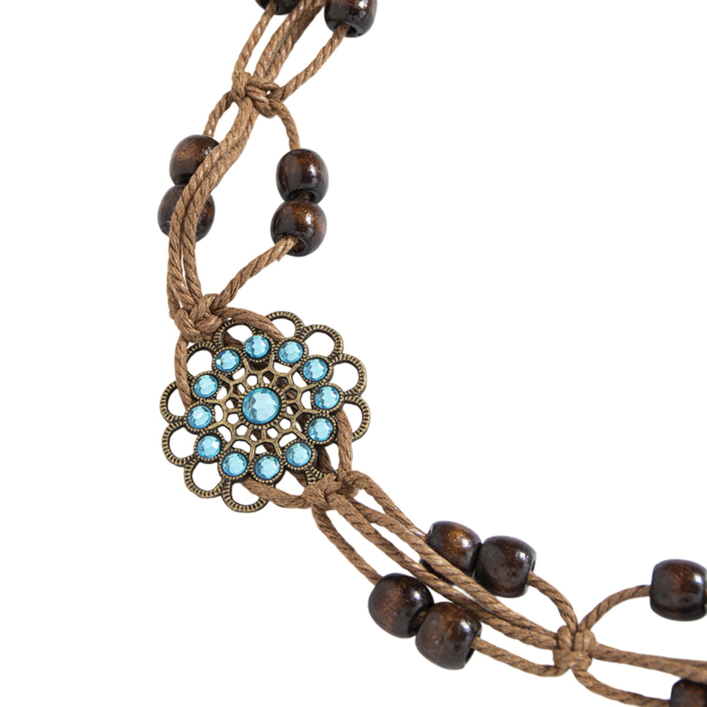 Bohemian Rhinestone Braided Waist Belt with Beaded Cord Tie