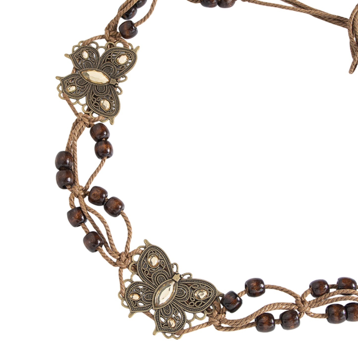 Bohemian Rhinestone Braided Waist Belt with Beaded Cord Tie