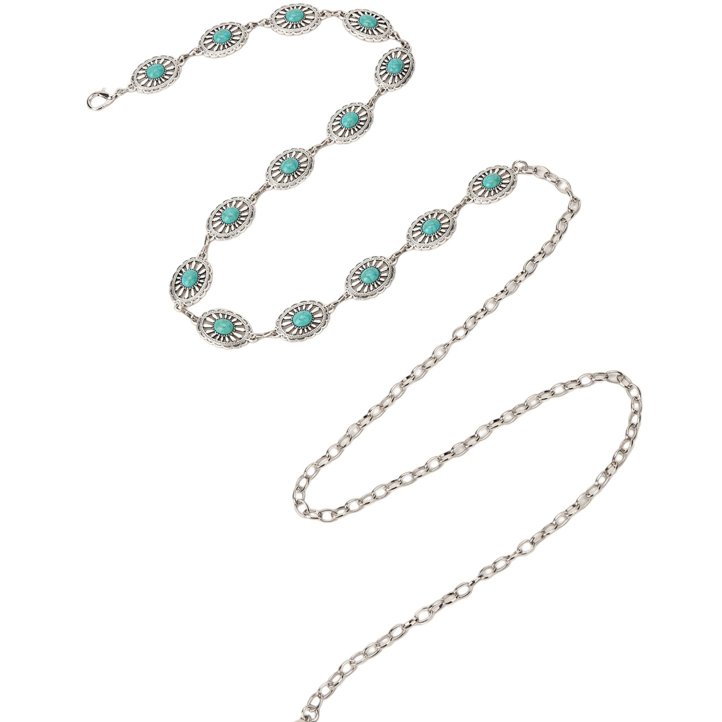 Vintage Adjustable Thin Chain Waist Belt with Turquoise Inspired Accents