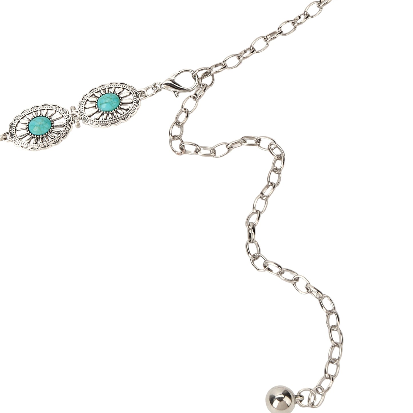 Vintage Adjustable Thin Chain Waist Belt with Turquoise Inspired Accents