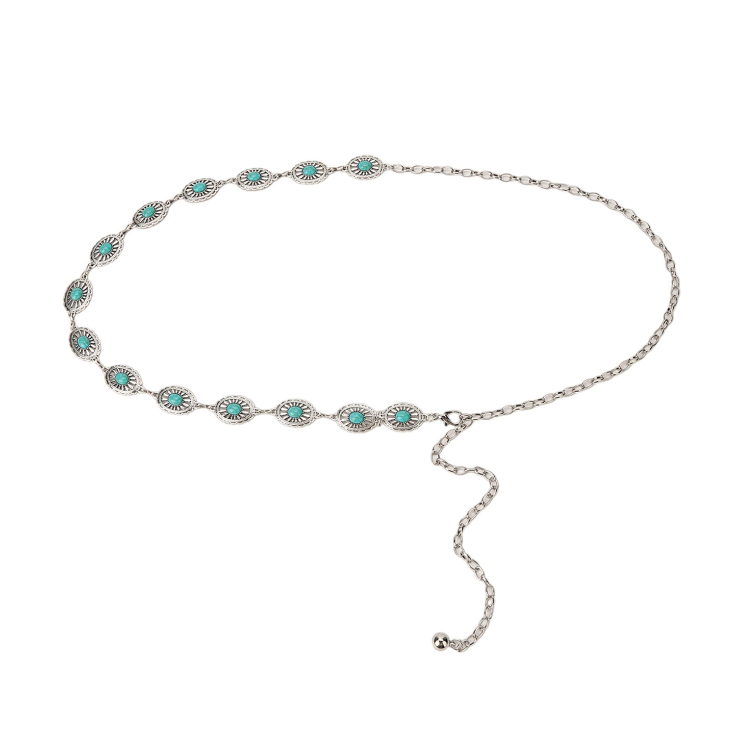 Vintage Adjustable Thin Chain Waist Belt with Turquoise Inspired Accents