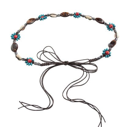 Womens Bohemian Beaded Braided Waist Belt with Adjustable Tie Closure