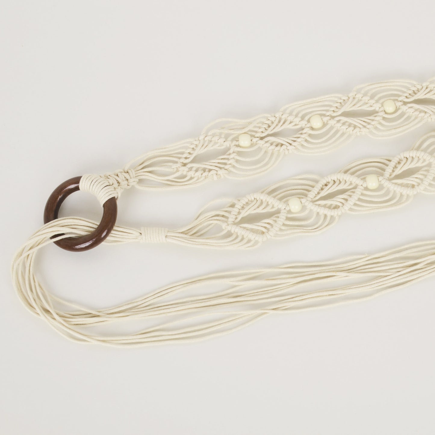 Womens Casual Braided Rope Belt with Wooden Ring