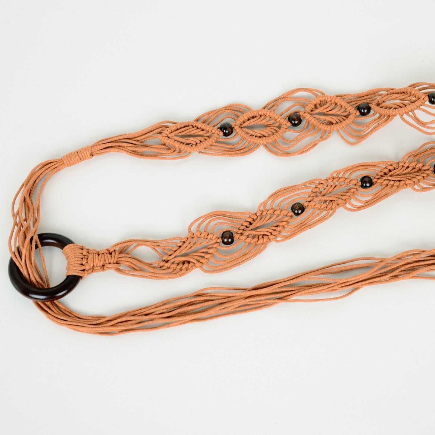 Womens Casual Braided Rope Belt with Wooden Ring
