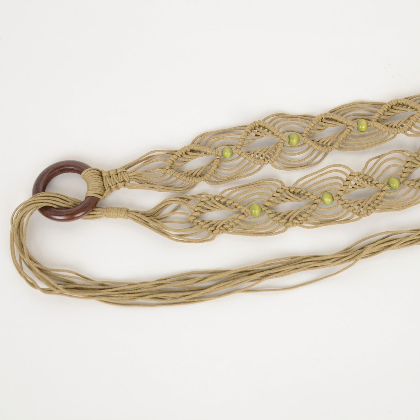 Womens Casual Braided Rope Belt with Wooden Ring