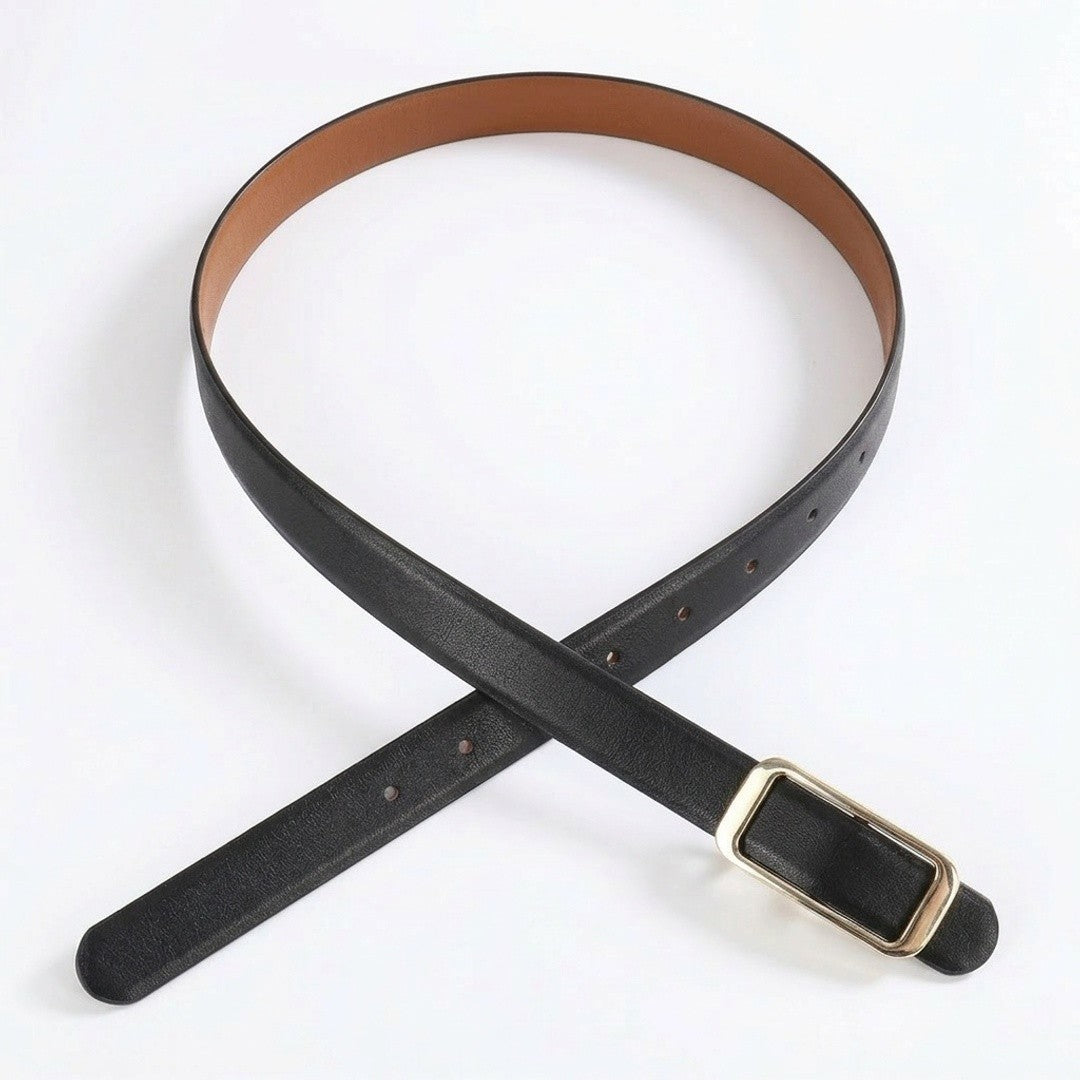 Slim Leather Belt Square Buckle Adjustable Waist Belt Classic Minimalist Style