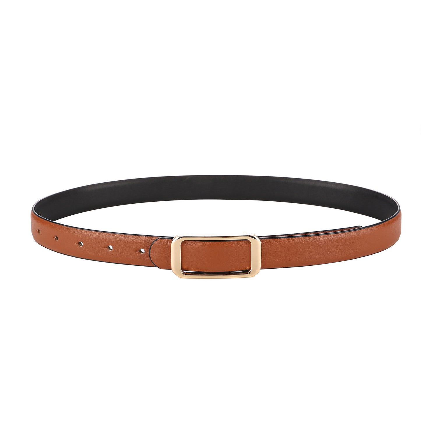 Slim Leather Belt Square Buckle Adjustable Waist Belt Classic Minimalist Style