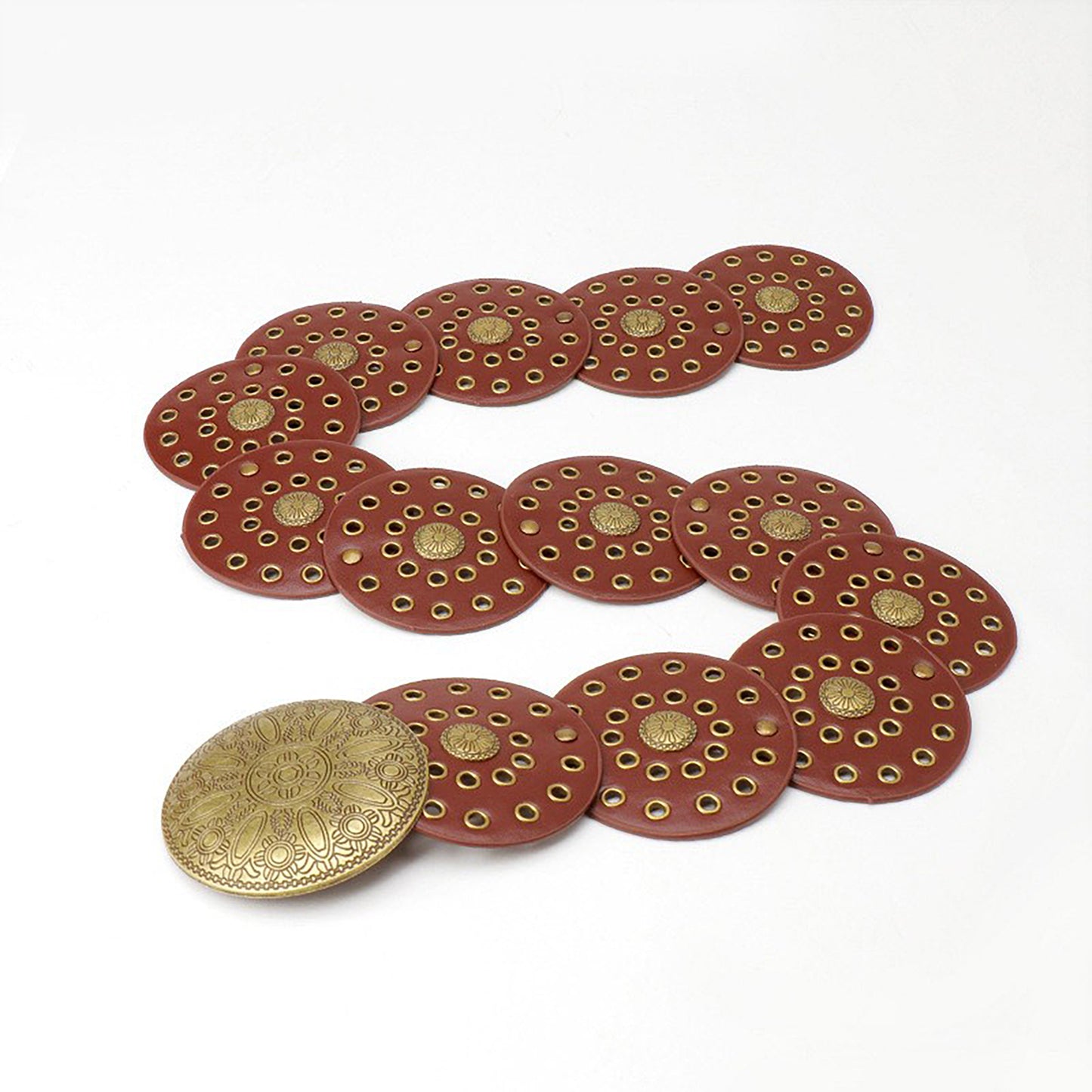 Western Style Disc Waist Belt Large Round Medallion Buckle Decorative Studded Concho Belt