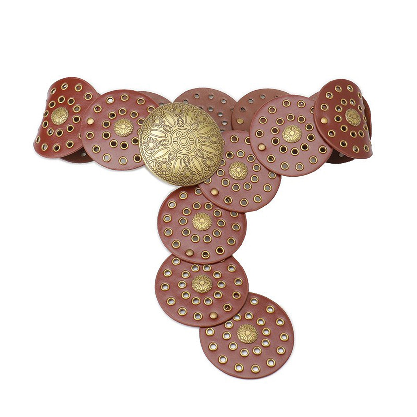 Western Style Disc Waist Belt Large Round Medallion Buckle Decorative Studded Concho Belt