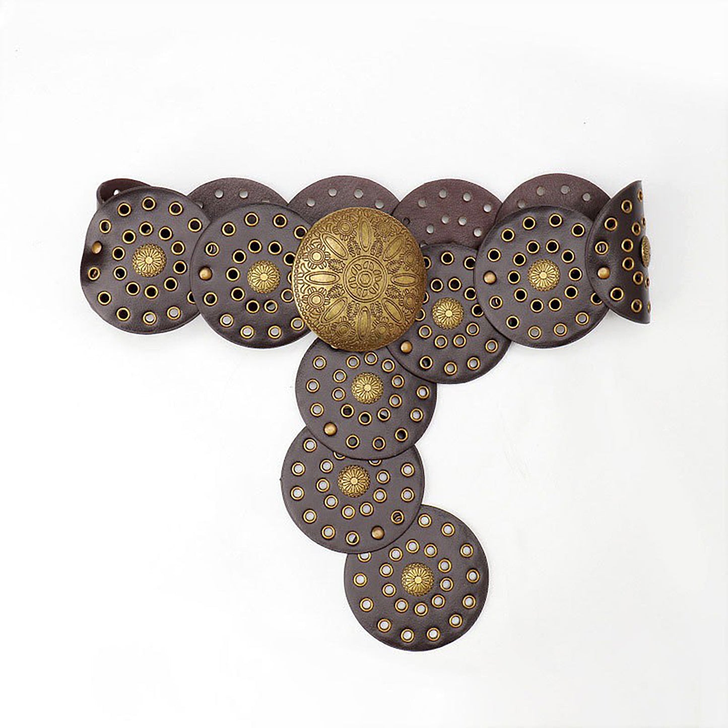 Western Style Disc Waist Belt Large Round Medallion Buckle Decorative Studded Concho Belt