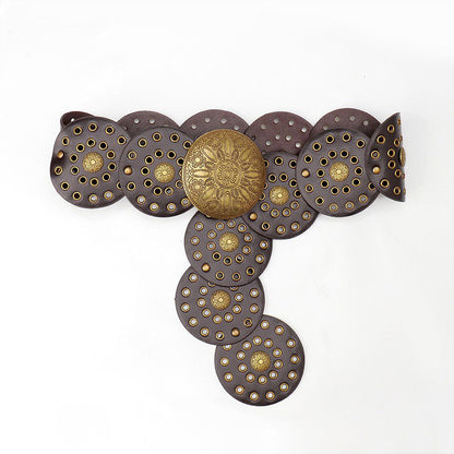 Western Style Disc Waist Belt Large Round Medallion Buckle Decorative Studded Concho Belt