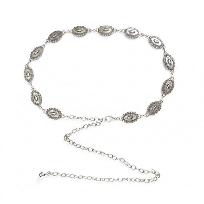 Western Concho Chain Waist Belt - Oval Engraved Medallion Disc, Vintage Boho Statement Style