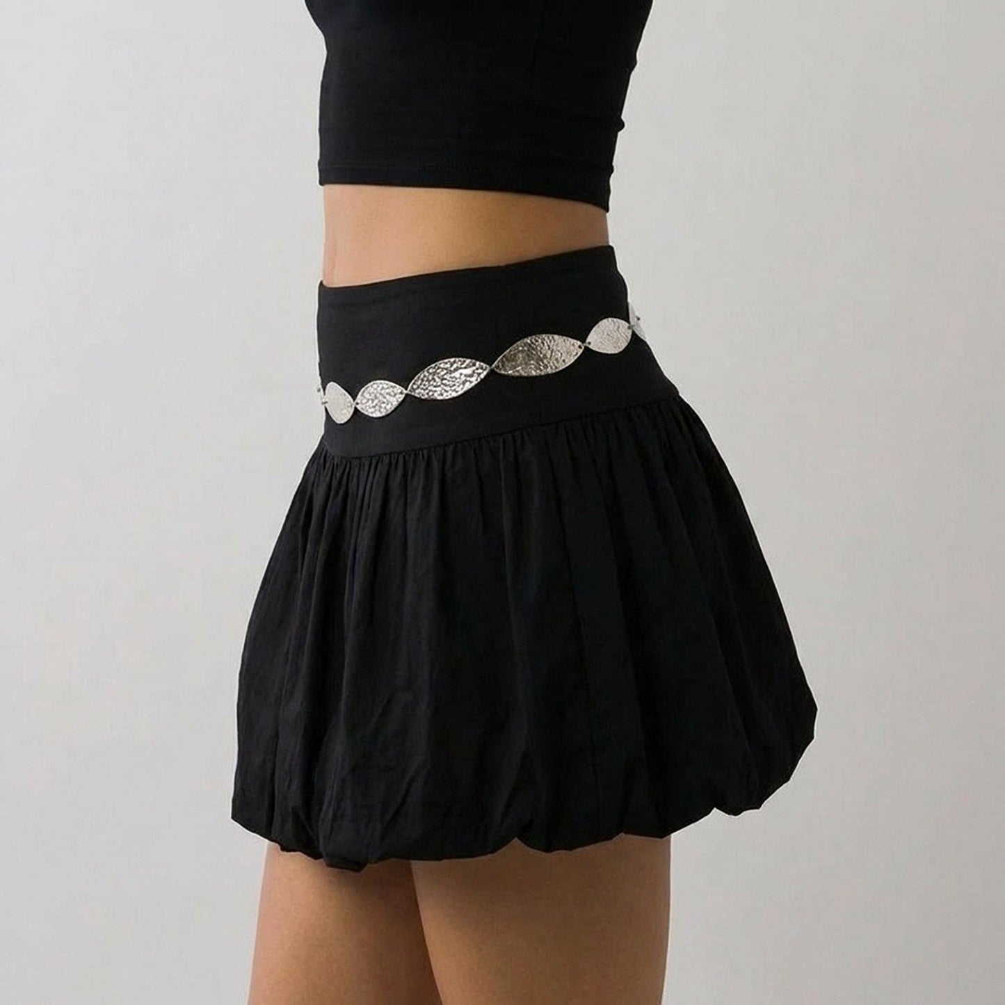 Leaf Link Chain Waist Belt Textured Metal Leaf Disc Adjustable Fashion Statement Belt