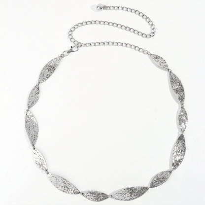 Leaf Link Chain Waist Belt Textured Metal Leaf Disc Adjustable Fashion Statement Belt