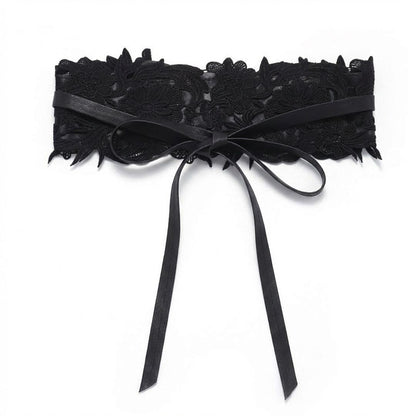 Lace Corset Waist Belt Wide Floral Lace Cinch Belt Tie Front Adjustable Statement Belt