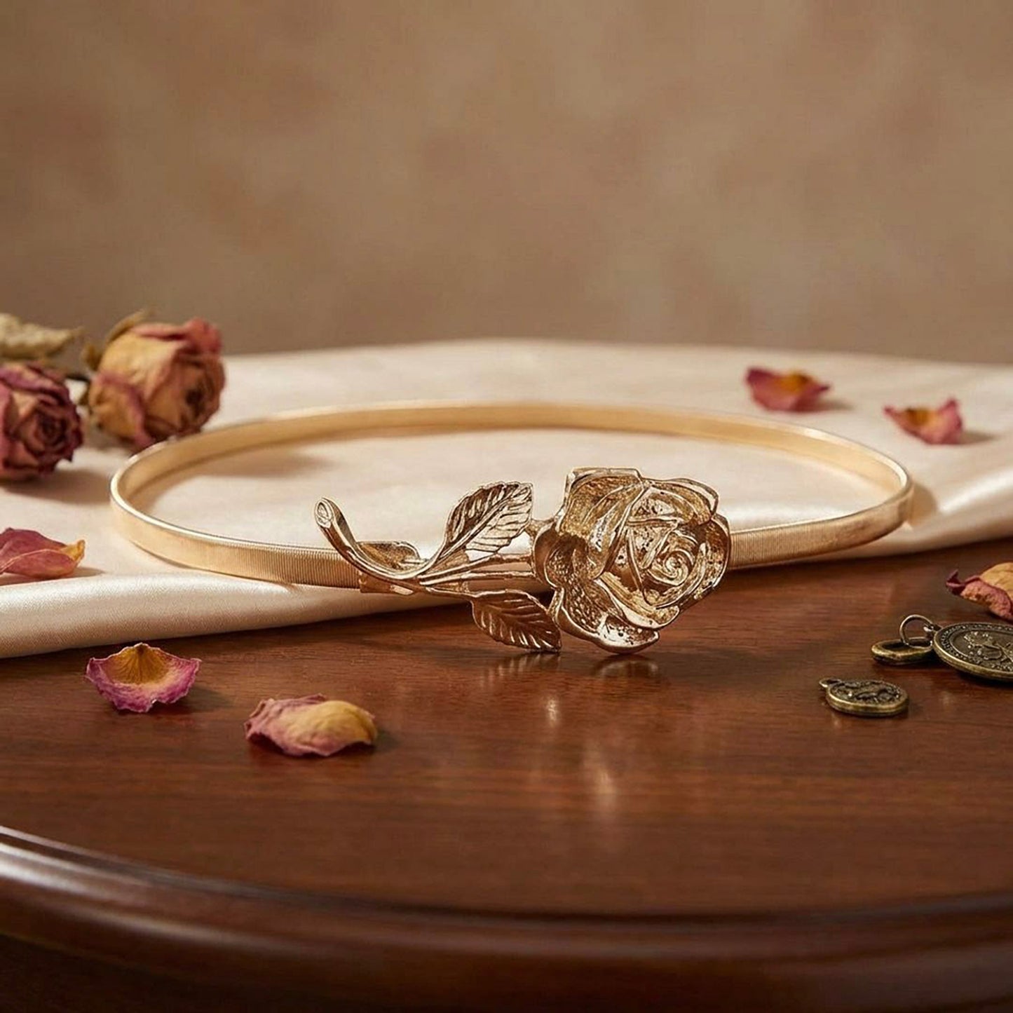Slim Floral Metal Waist Belt Delicate Rose Buckle Skinny Adjustable Dress Belt