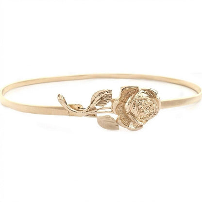 Slim Floral Metal Waist Belt Delicate Rose Buckle Skinny Adjustable Dress Belt