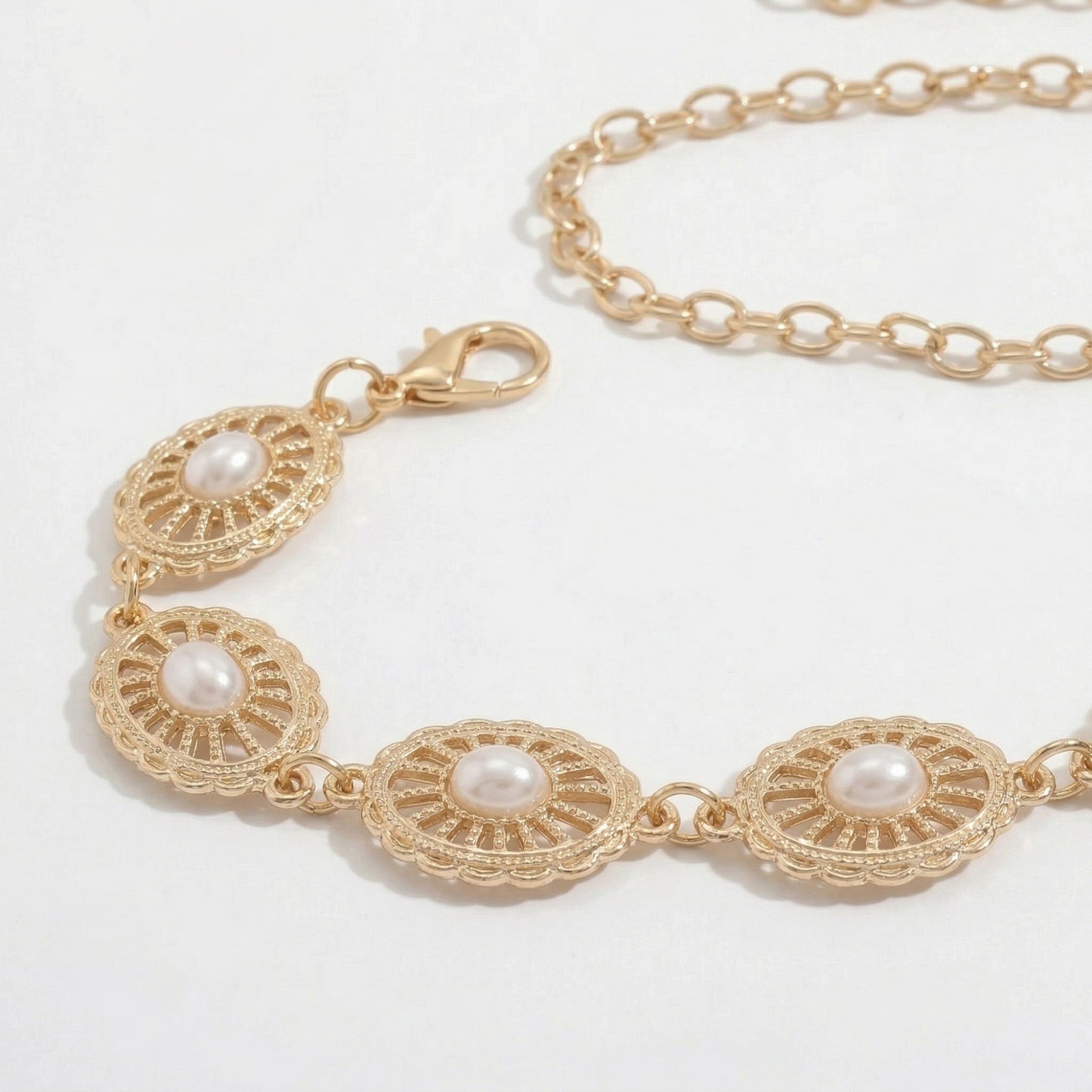 Textured Coin Disc Waist Chain Belt Adjustable Link Metal Body Jewelry Accessory