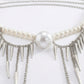 Pearl Beaded Waist Chain Belt with Spike Fringe Drop Pendant Body Jewelry Accessory