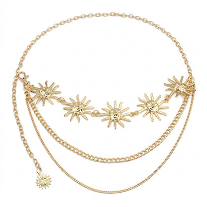 Sun Charm Waist Chain Belt Layered Link Adjustable Metal Body Jewelry Accessory