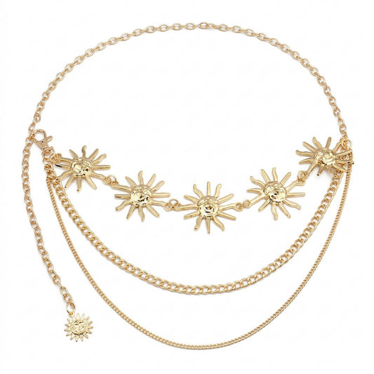 Sun Charm Waist Chain Belt Layered Link Adjustable Metal Body Jewelry Accessory