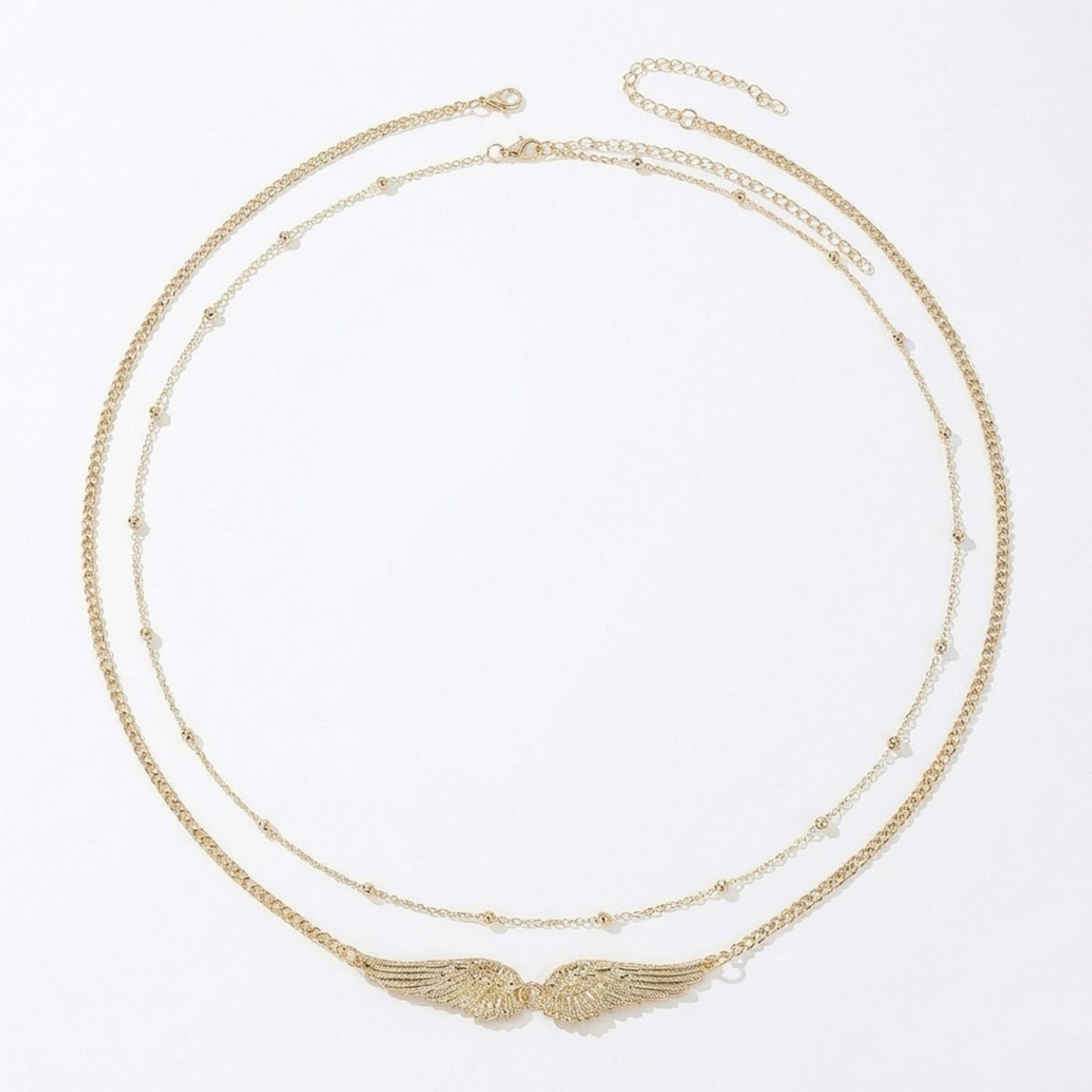 Layered Waist Chain Belt with Wing Charm Pendant Adjustable Link Body Jewelry Accessory