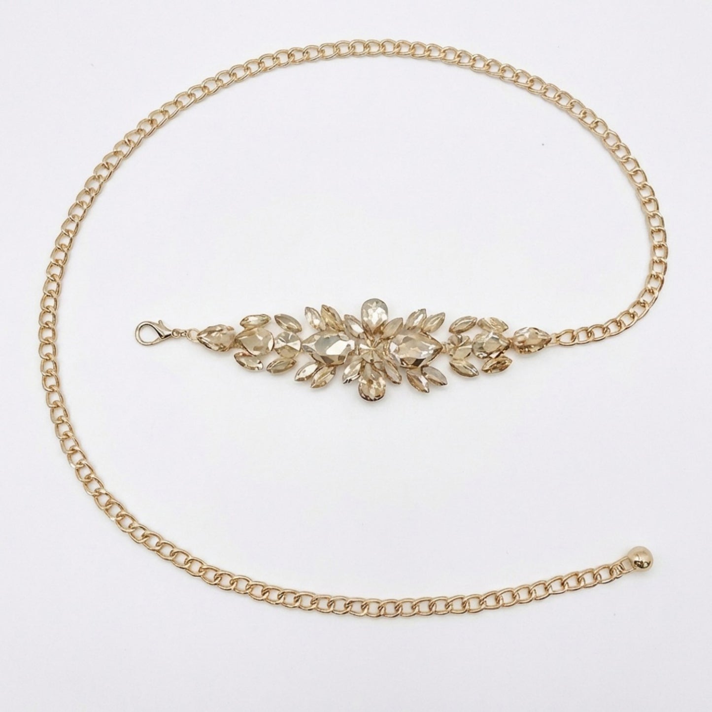 Crystal Floral Waist Chain Belt with Rhinestone Cluster Pendant Adjustable Link Body Jewelry
