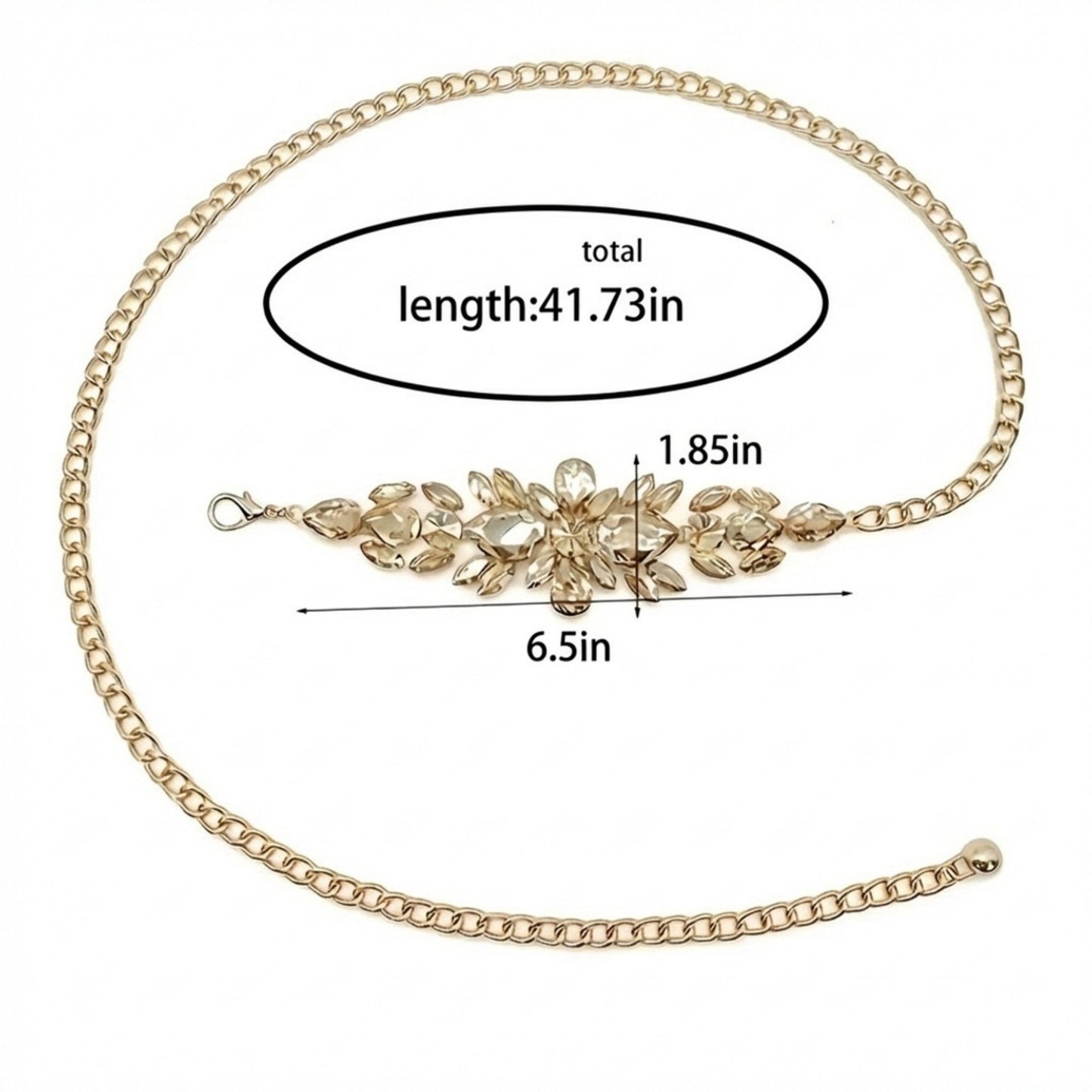Crystal Floral Waist Chain Belt with Rhinestone Cluster Pendant Adjustable Link Body Jewelry
